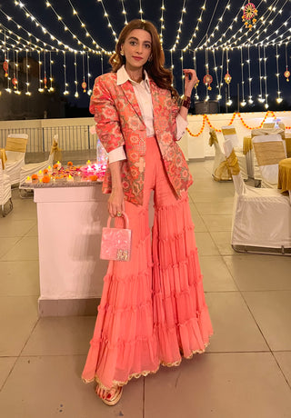 Gopi Vaid-Sheela Pink Blazer And Sharara-INDIASPOPUP.COM