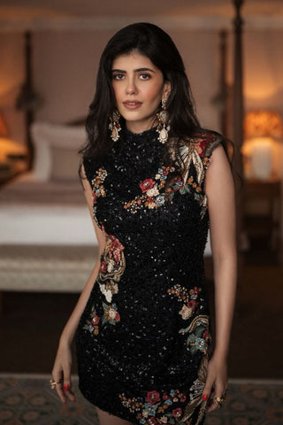 Midnight Bloom Sequin Mini Dress