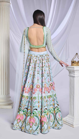 Mint Mystique Ice Blue Lehenga Set by Papa Don'T Preach By Shubhika, available on Indiaspopup.com