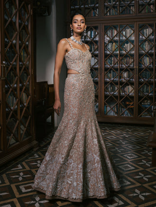 Gold metallic cindie gown