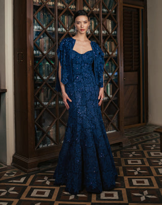 Ink blue aria gown and cape
