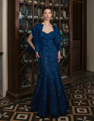 Ink blue aria gown and cape