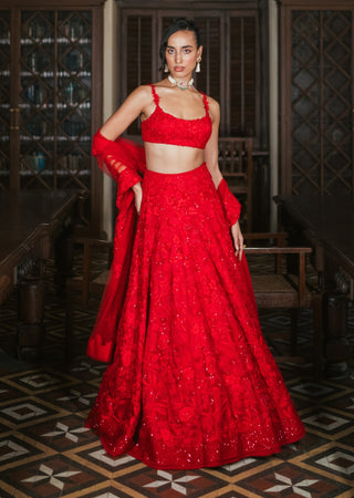 Red emma organza lehenga set