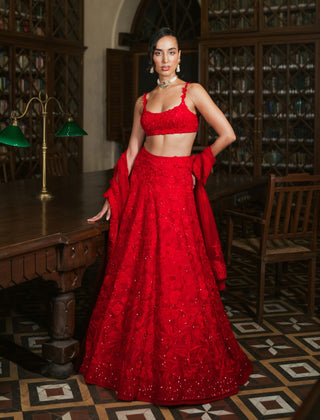 Red emma organza lehenga set