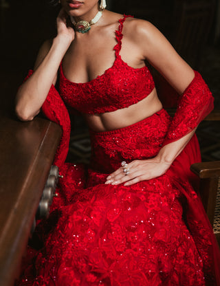 Red emma organza lehenga set