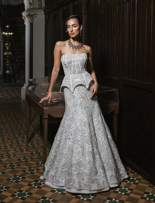 Ivory rheia lehenga and corset set