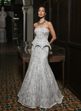 Ivory rheia lehenga and corset set