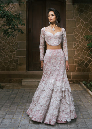 Muted pink isla lehenga set