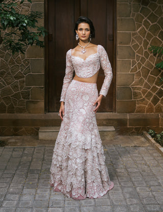 Muted pink isla lehenga set
