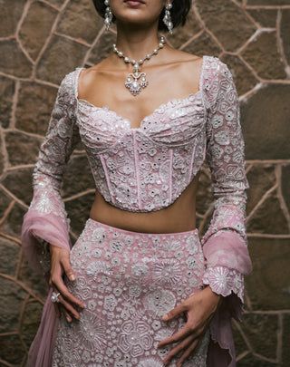 Muted pink isla lehenga set
