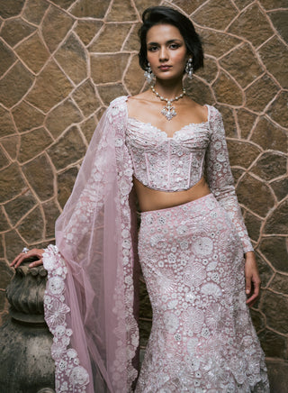 Muted pink isla lehenga set