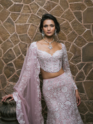Muted pink isla lehenga set