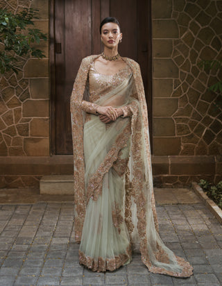 Mint green odette sari and cape set