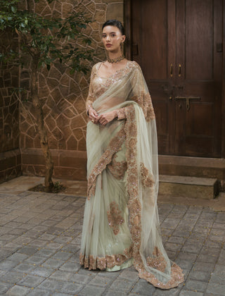 Mint green odette sari and cape set