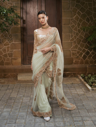 Mint green odette sari and cape set