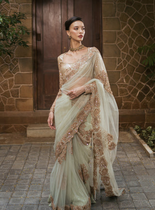 Mint green odette sari and cape set