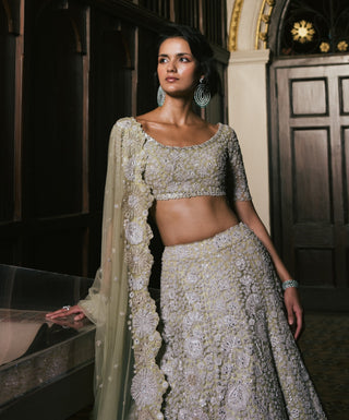 Sage green meira tulle lehenga set