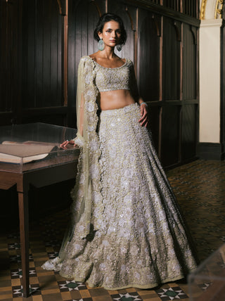 Sage green meira tulle lehenga set