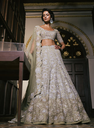 Sage green meira tulle lehenga set
