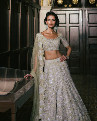 Sage green meira tulle lehenga set