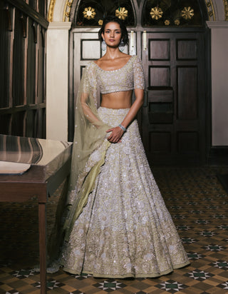 Sage green meira tulle lehenga set