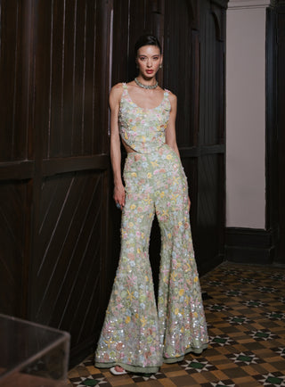 Mint green kaia flared pant and corset set