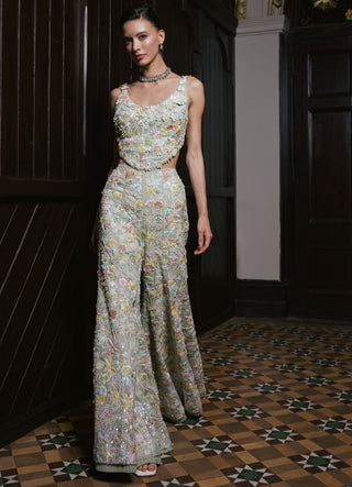 Mint green kaia flared pant and corset set