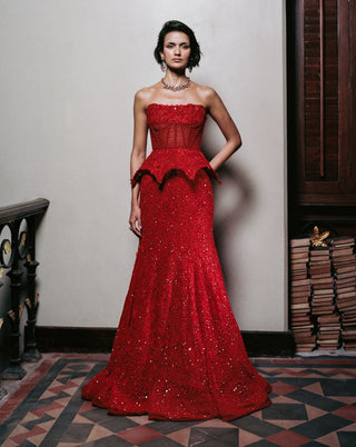 Red freya wildflower lehenga set