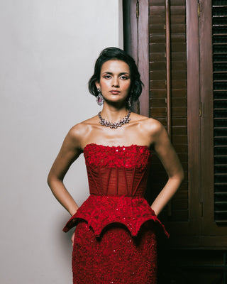 Red freya wildflower lehenga set