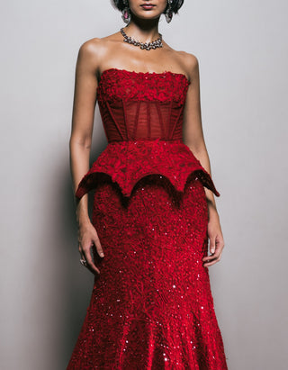 Red freya wildflower lehenga set