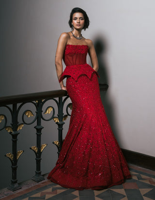 Red freya wildflower lehenga set