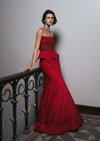 Red freya wildflower lehenga set