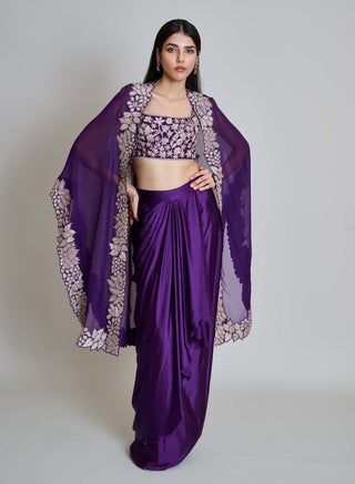 Lea purple triangle cape with bustier and draped skirt