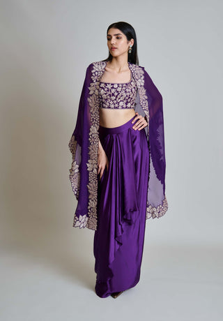 Lea purple triangle cape with bustier and draped skirt