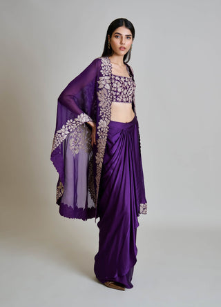Lea purple triangle cape with bustier and draped skirt