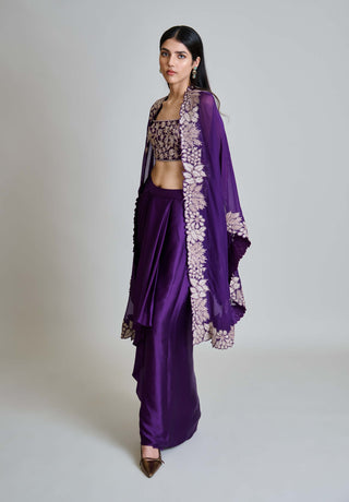 Lea purple triangle cape with bustier and draped skirt