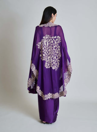 Lea purple triangle cape with bustier and draped skirt