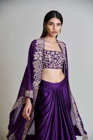 Lea purple triangle cape with bustier and draped skirt