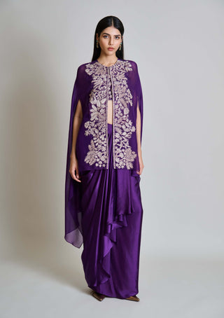 Aurea purple cape with bustier and draped skirt