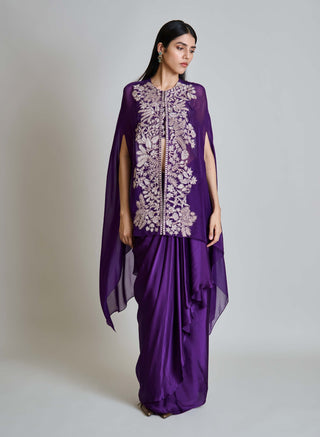 Aurea purple cape with bustier and draped skirt