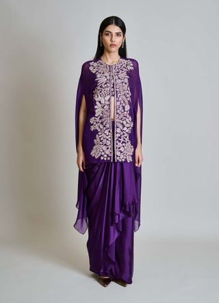 Aurea purple cape with bustier and draped skirt