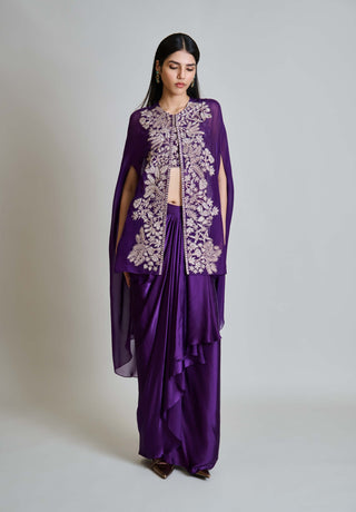 Aurea purple cape with bustier and draped skirt