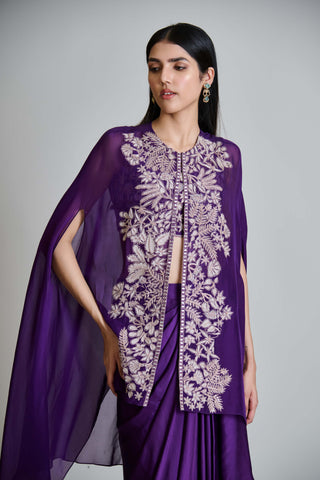 Aurea purple cape with bustier and draped skirt
