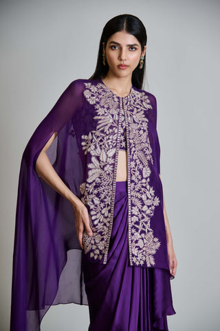 Aurea purple cape with bustier and draped skirt