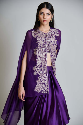 Aurea purple cape with bustier and draped skirt