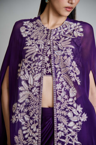 Aurea purple cape with bustier and draped skirt