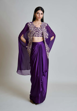 Aurea purple cape with bustier and draped skirt