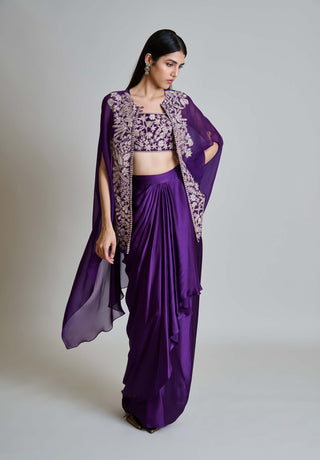 Aurea purple cape with bustier and draped skirt