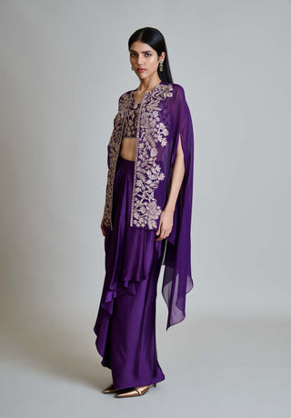 Aurea purple cape with bustier and draped skirt