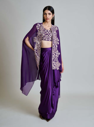 Aurea purple cape with bustier and draped skirt